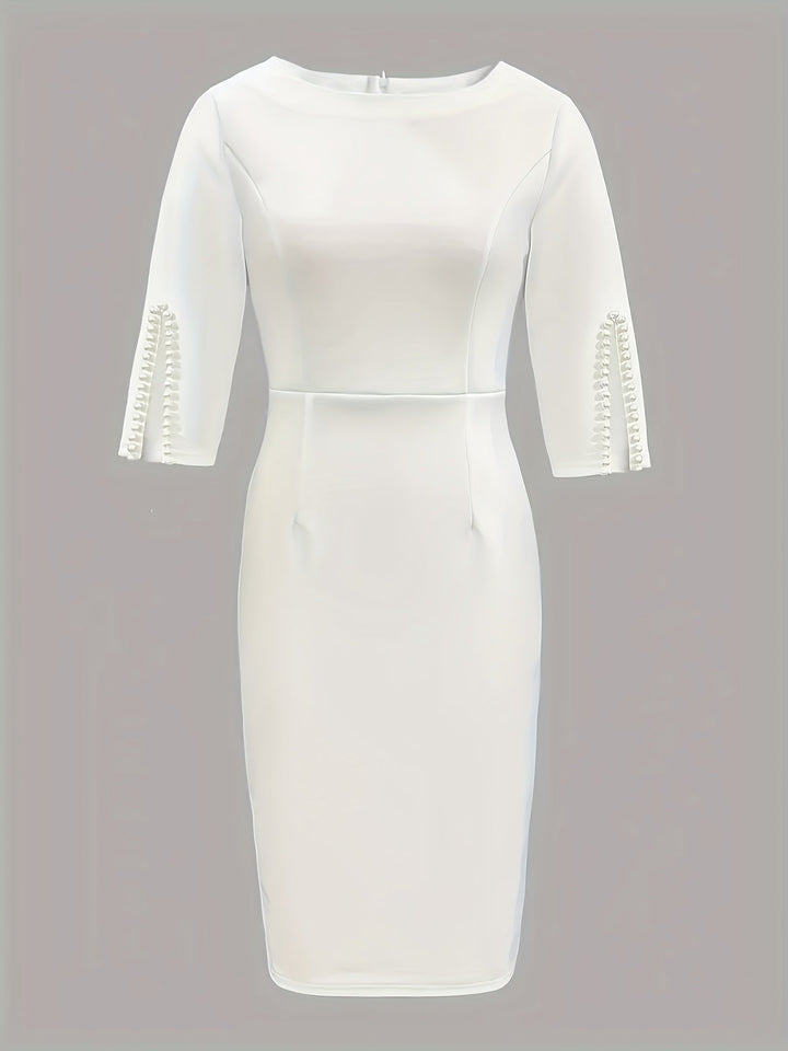 Damska sukienka na chrzciny z perłami midi elegancka