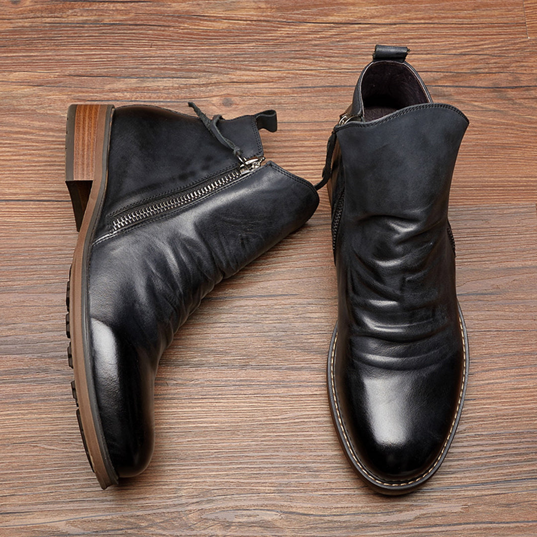 Męskie Eleganckie Botki na Niski Obcas z Zapięciem Boczny