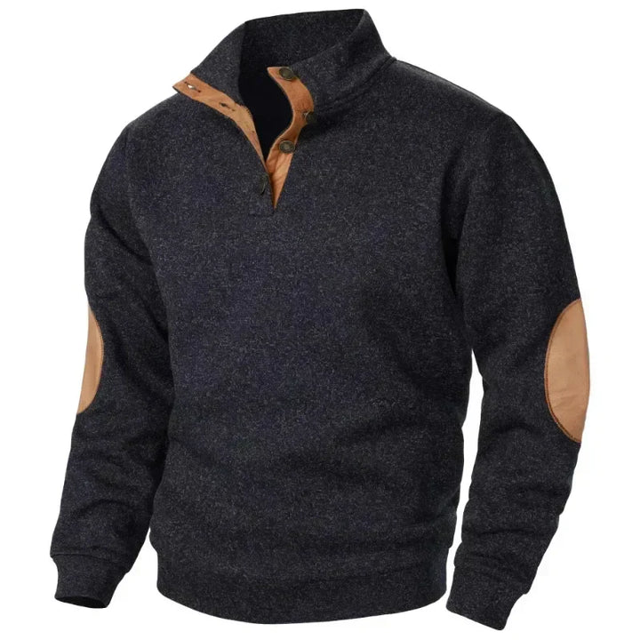 Męski Stylowy Sweter z Guzikami i Łatami na Łokciach