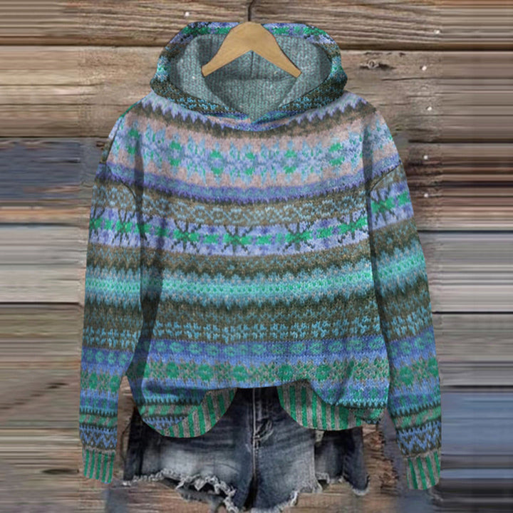 Damski sweter norweski zimowy z kapturem