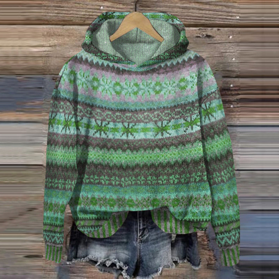 Damski sweter norweski zimowy z kapturem