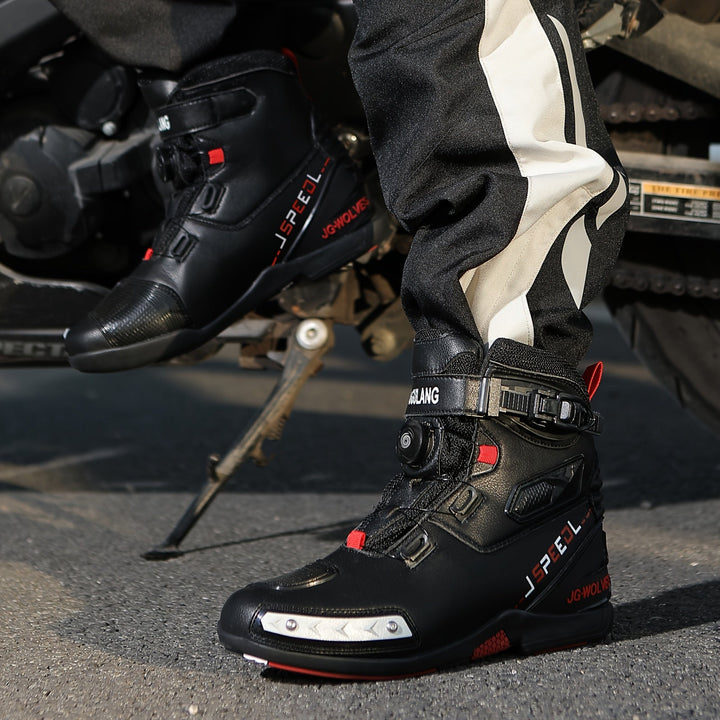 Męskie wysokie buty motocyklowe z paskami