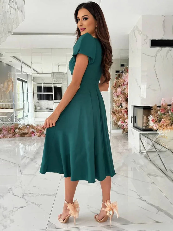 Sukienka Damska Elegancka Kopertowa Z Krótkim Rękawem Midi